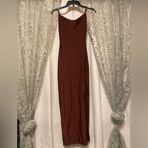 Elegant Brown Satin Maxi Dress